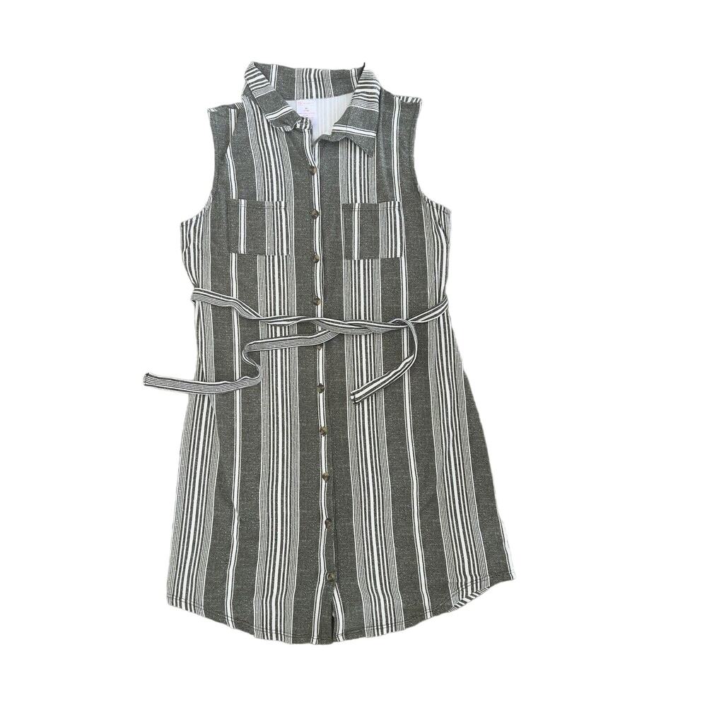 No Boundaries Junior Green White Striped Shirt Dress Medium 7-9